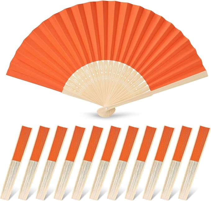 JOHOUSE 12 PCS Orange Paper Fans Handheld, 8.3 Inch Foldable Hand Fan | DIY by JOHOUSE