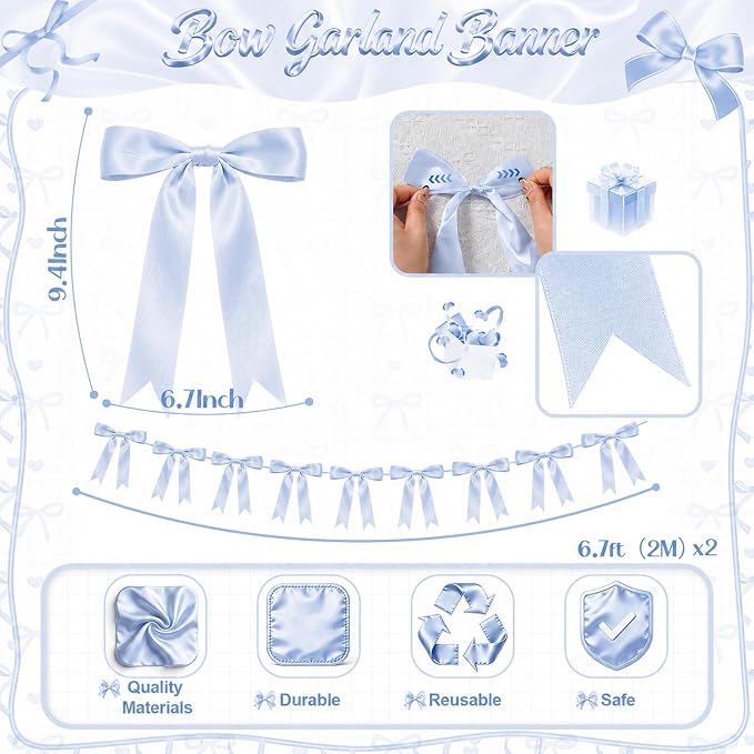 2 Strings Blue Bow Garland Banner Decorations - Image 2