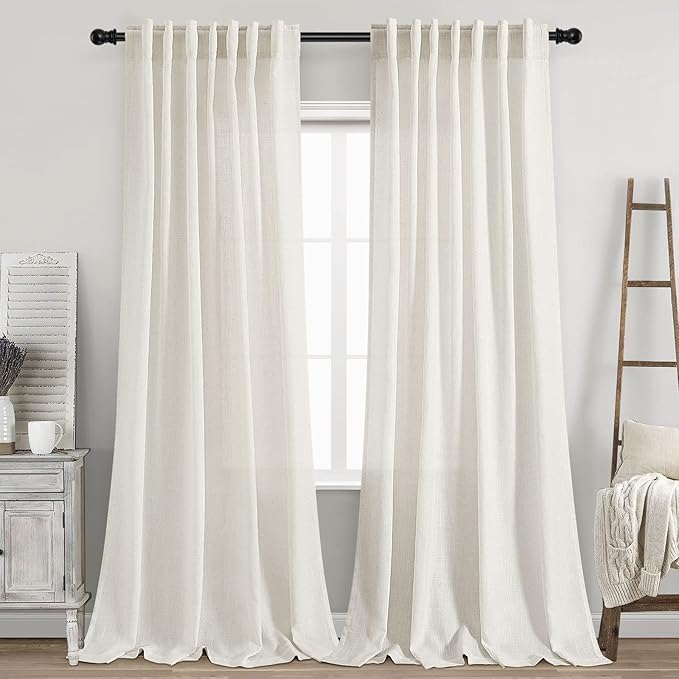Elegant Cream Linen Curtains Semi Sheer Curtain 98 Inches Long by Nanspring