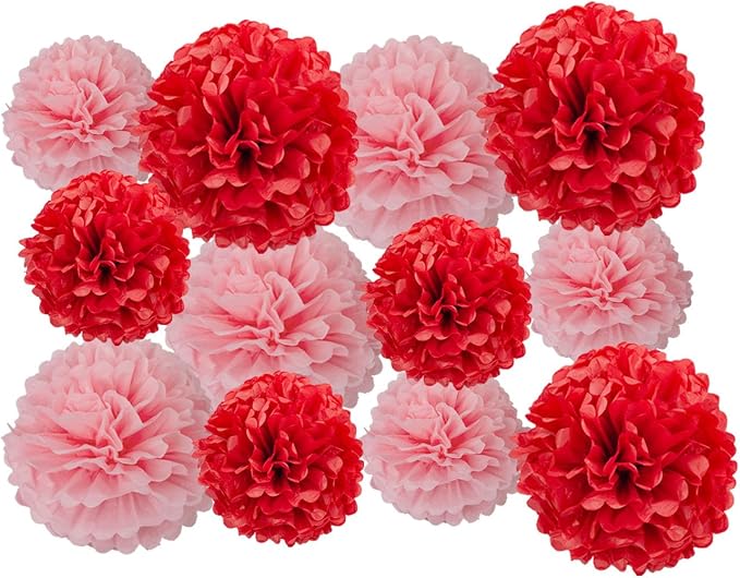 Pink Red Tissue Pom Poms Paper Kit DIY Decorative Flowers Ball by DOUSUI