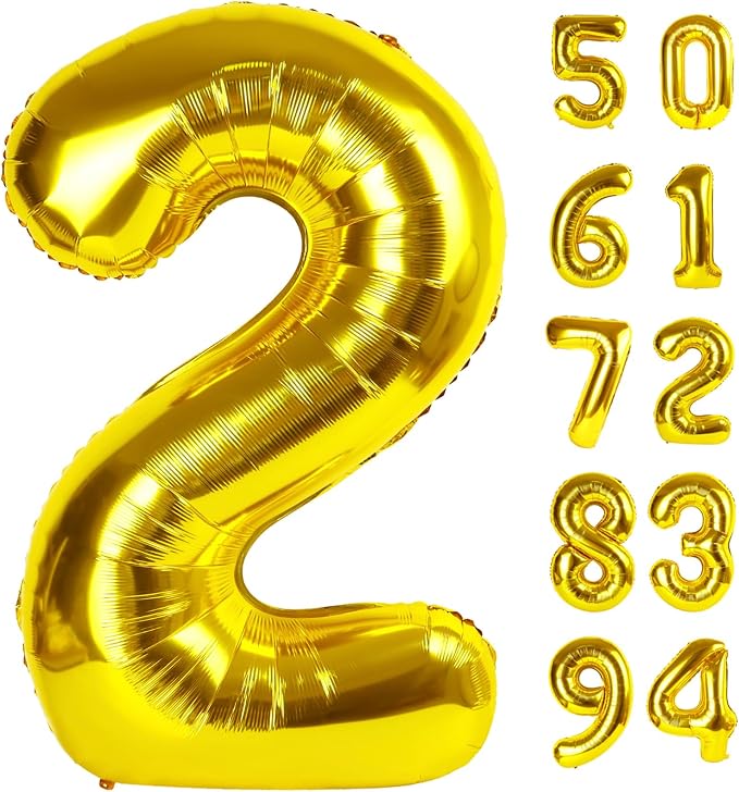 Gold 2 Balloon - Number Balloon 40 Inch, 2st Gold Birthday Decorations | Giant by IWERP