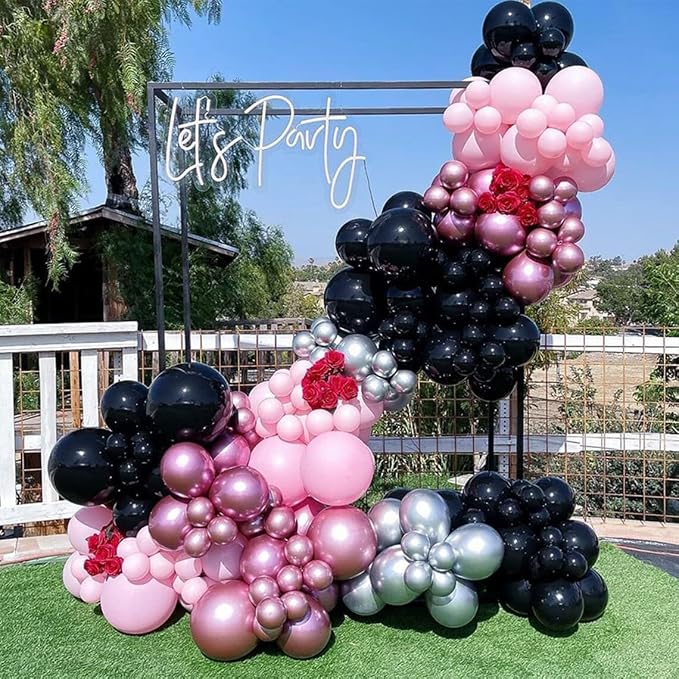 Pink and Black Balloons, 12 Inch Hot Pink Black Balloons Set - Image 7