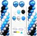 Blue and Silver Black Balloon Column Stand Arch Kit Set of 2 by KIRINDECORATION