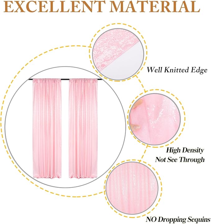 ShinyBeauty Sequin Curtains 2 Panels Pink 2FTx8FT Sparkly Photo Backdrop Baby - Image 5