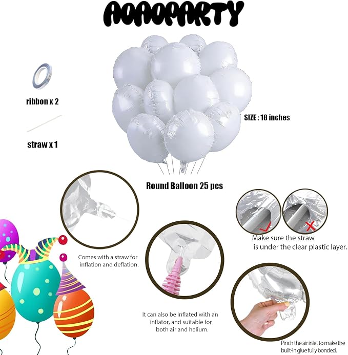 25Pcs White Round Shaped Foil Balloons 18 Inch Mylar Balloon | Helium - Image 6