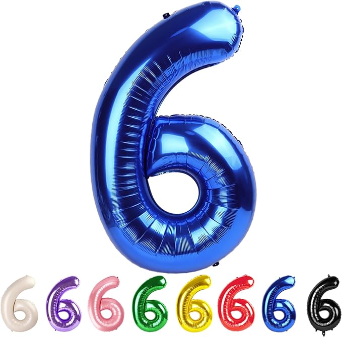 6 Balloon Numbers Party Decorations, 40In Dark Blue Balloons by Mluchee