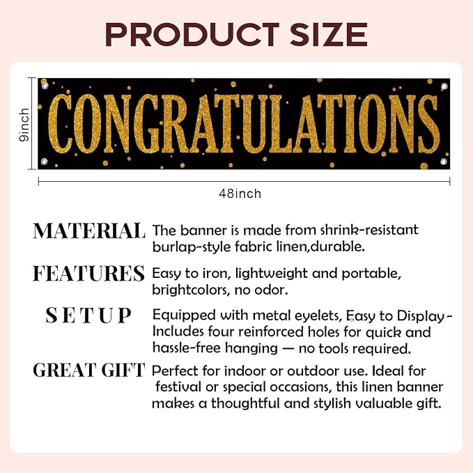 Congratulations Banner Decor, Elegant Celebration Decoration - Image 2