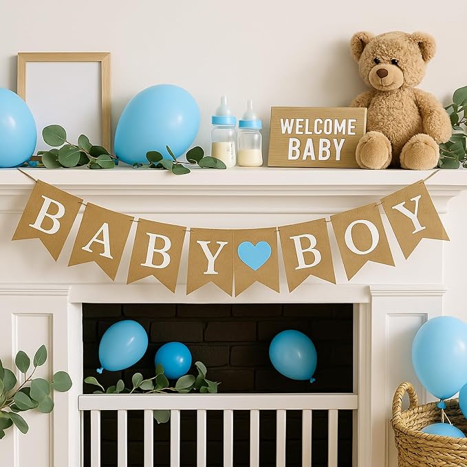 Baby Boy Banner for Party Decorations – It’s a Boy Sign, Rustic Garland - Image 6