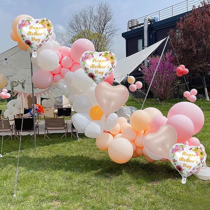 Pink Mother's Day Balloons Flowers Heart Balloons - Image 5