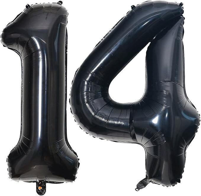 40 Inch Black 14 Number Balloons Giant 14 Balloons Black Birthday Balloons 14th by LHOAVWE