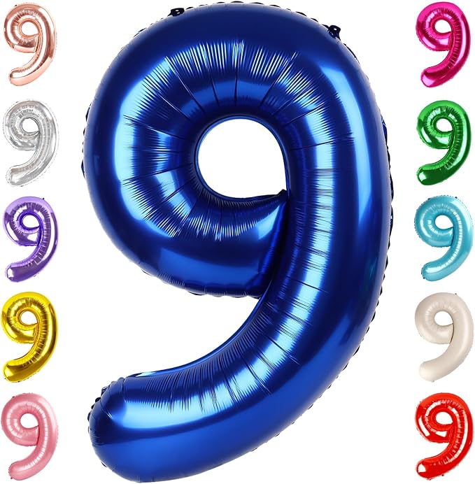 9 Balloon Numbers Birthday Decorations, 40In Navy Blue Balloons by Mluchee