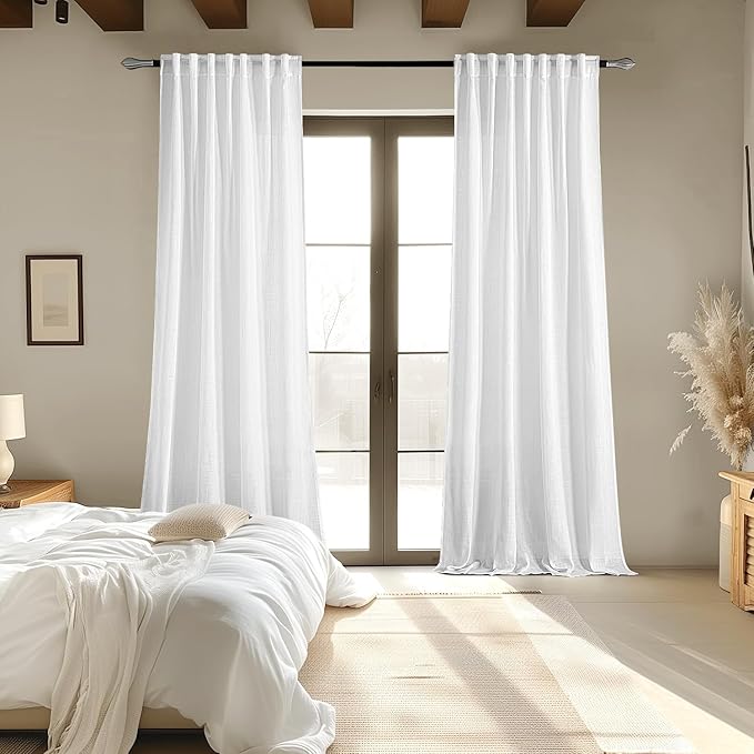 MIULEE White Linen Curtains 105 Inch Long 2 Panels - Image 6