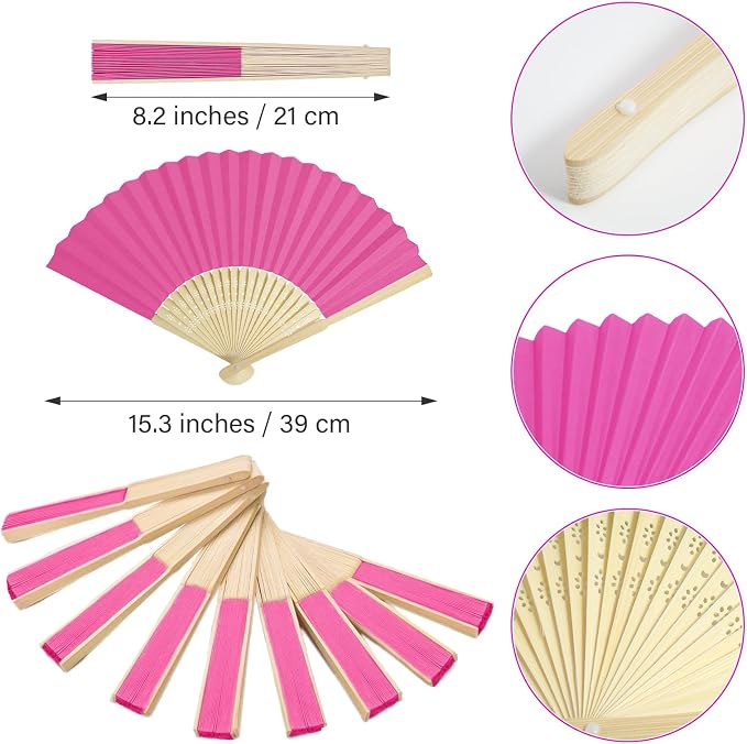 50 Pieces Paper Fans Paper Hand Fan Bamboo Folding Fan Handheld Fan Paper - Image 2