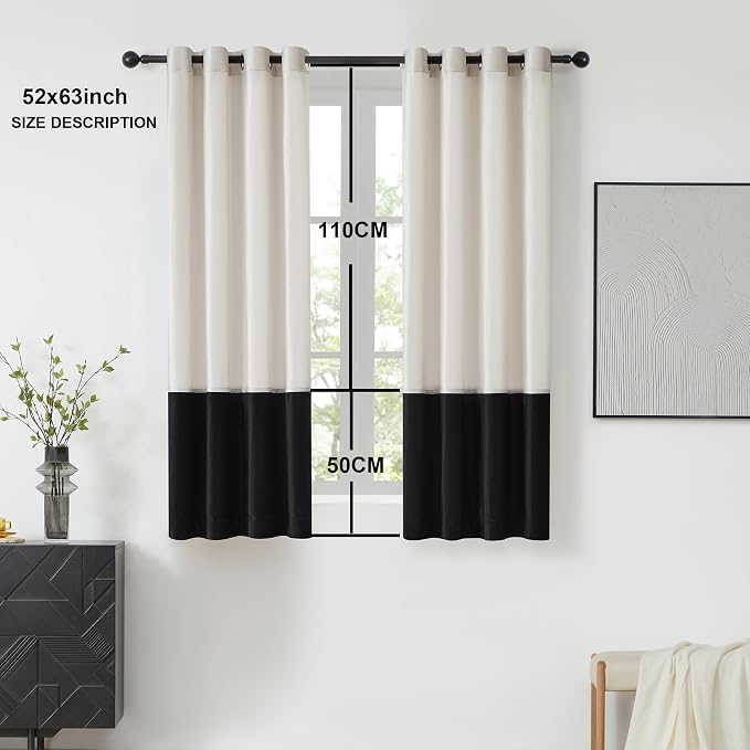 Modern Cream White Black Decorative Velvet Curtains 63 inches 2 Panels | Color - Image 6