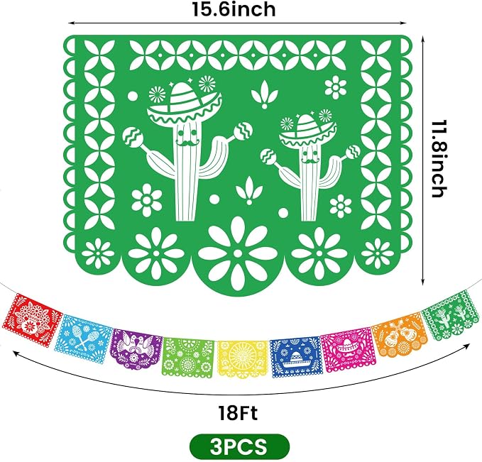DOMESTAR 3 Packs 54 FT Mexican Party Decorations, Fiesta Party Banners | Papel - Image 7