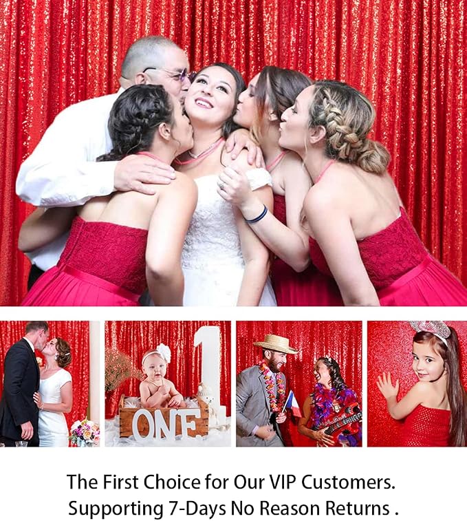 ShinyBeauty Red Sequin Backdrop | 2 Panels 4FTx8FT | Sparkly Wedding & - Image 6