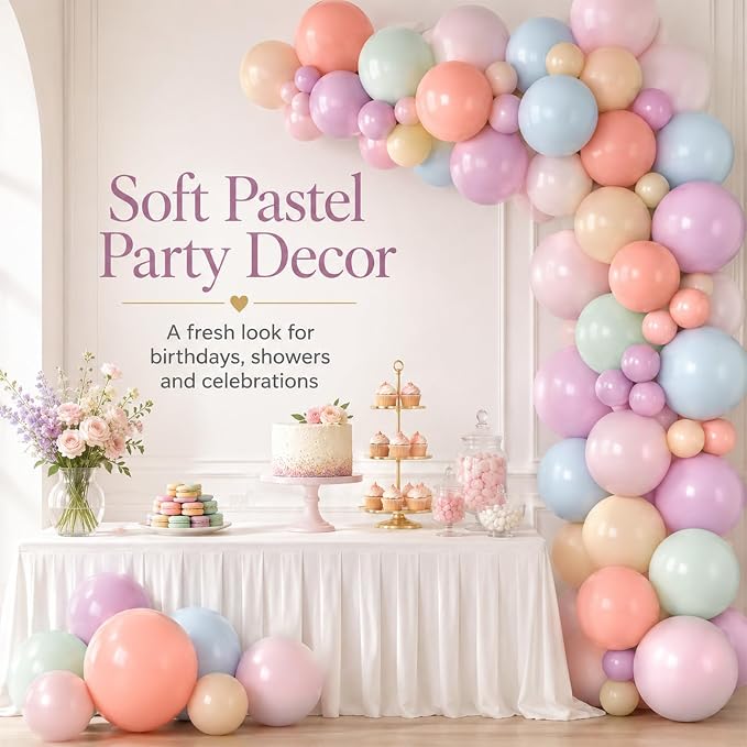 Pastel Retro Balloons, 12 Inch 6 Color Blue Purple Green Pink Beige Latex Party - Image 7