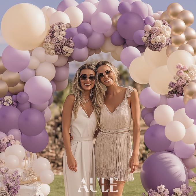 AULE 155Pcs Dusty Purple Balloon Arch Kit Sand White Gold Balloons | Macaron - Image 5