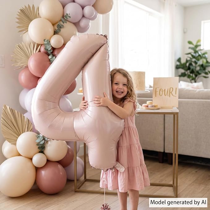 Baby Pink Number 4 Balloon 40 Inch, Blush Foil Festive Theme Party Supplies | - Image 2