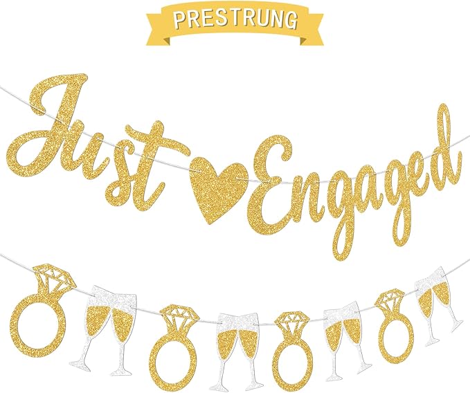 Gold Just Engaged Banner Prestrung Engagement Party Decorations Happy - Image 2