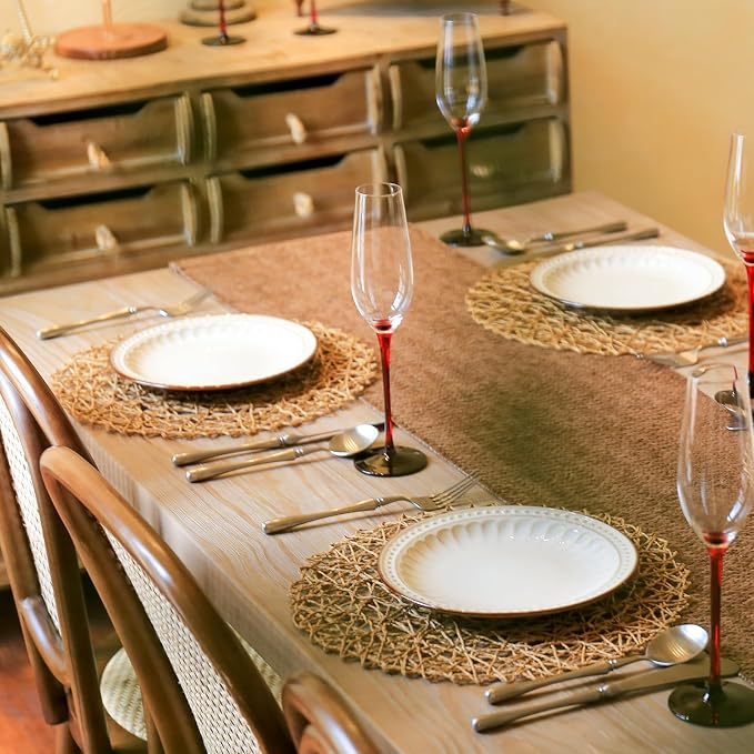 AHHFSMEI Paper Braided Round Placemats Set of 8 Natural Non-Slip Heat Resistant - Image 5