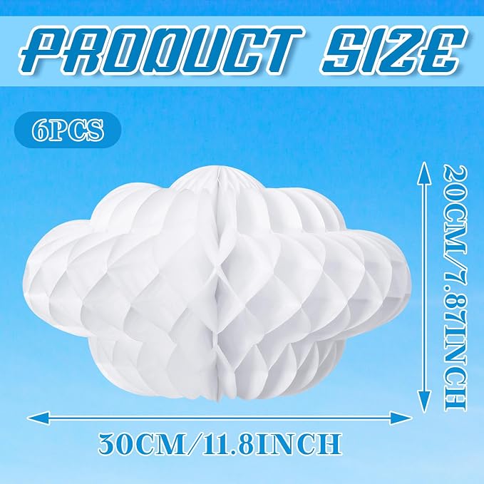 Affrolling 6 Pcs 3D Cloud Decorations Honeycomb Cloud Table Decor Artificial - Image 3