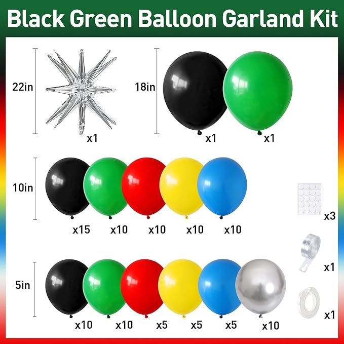 Black Red Yellow Green Balloon Garland Arch Kit, Colorful - Image 2