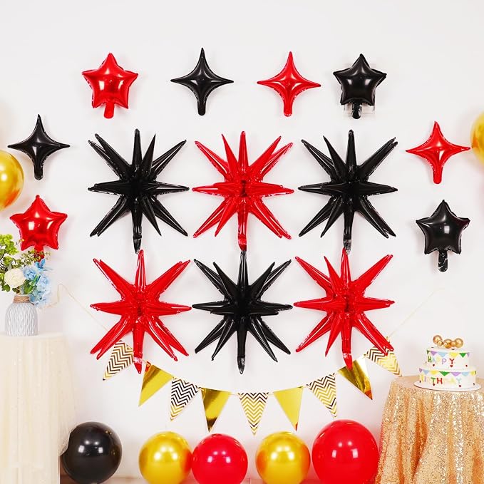 14pcs Black Red Star Balloons, Mixed Star Foil Balloon, 22Inch Explosion Stars - Image 3