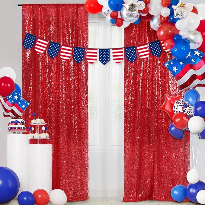 PartyDelight Red Sequin Backdrop Curtains 2x8ft 4 Panels | Sparkly 3mm sequins - Image 3