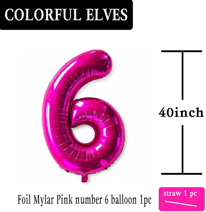 Pink Number 6 Balloons 40 Inch Giant Number Hot Pink 6 Foil Mylar Balloons - Image 2