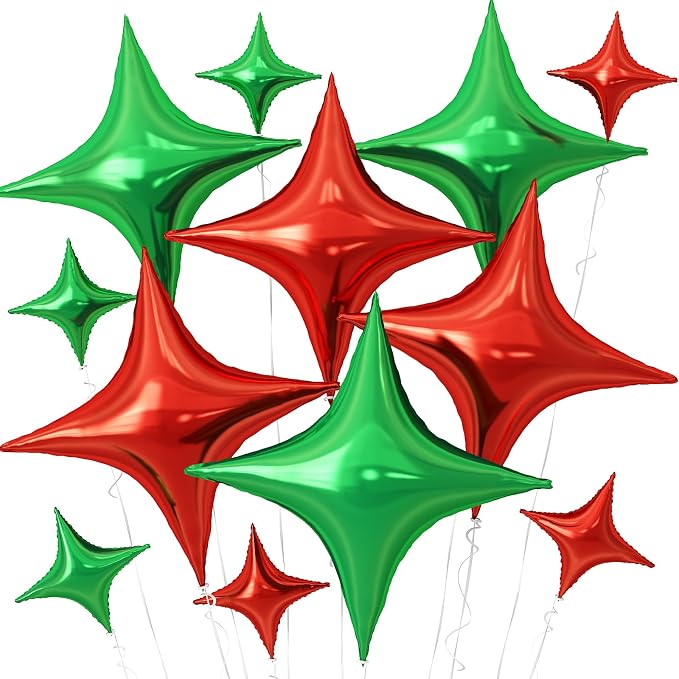 Red Green Christmas Balloons, 26Inch and 10Inch Red Green Quadrangle Helium by Adorely