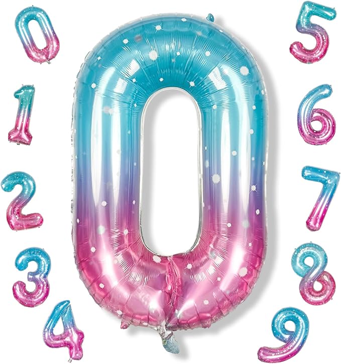 Mermaid Number 0 Balloons 40 Inch, Large Purple Teal Rainbow Number Balloons by Isndare