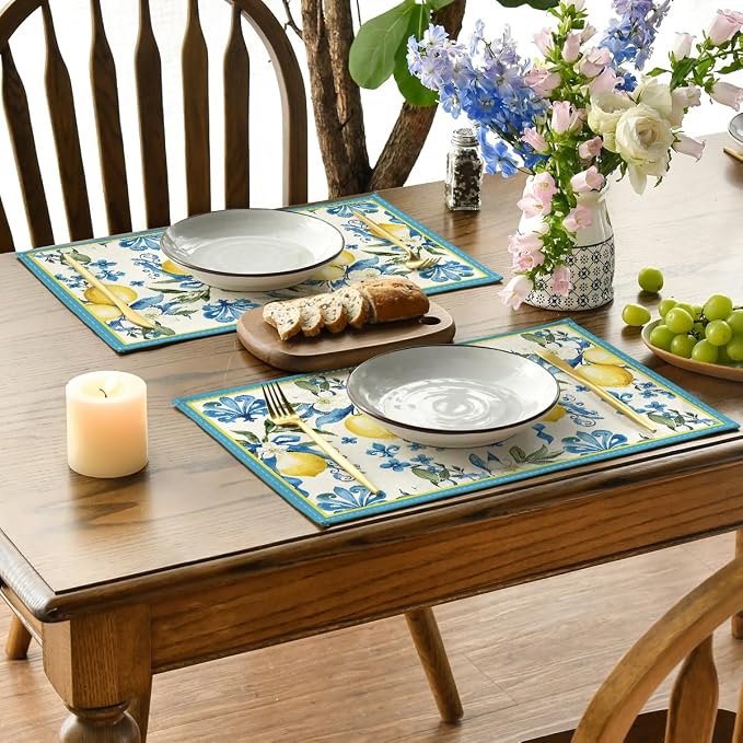 Artoid Mode Blue Lemon Iris Summer Placemats Set of 4, 12x18 Inch Seasonal - Image 3