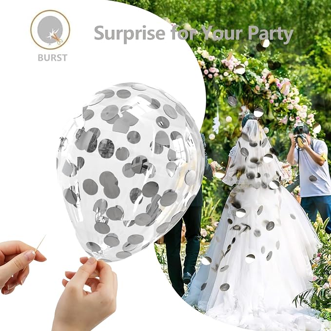 Bezente Silver Confetti Latex Round Helium Party Balloons 60 Pack 12 inch | - Image 7