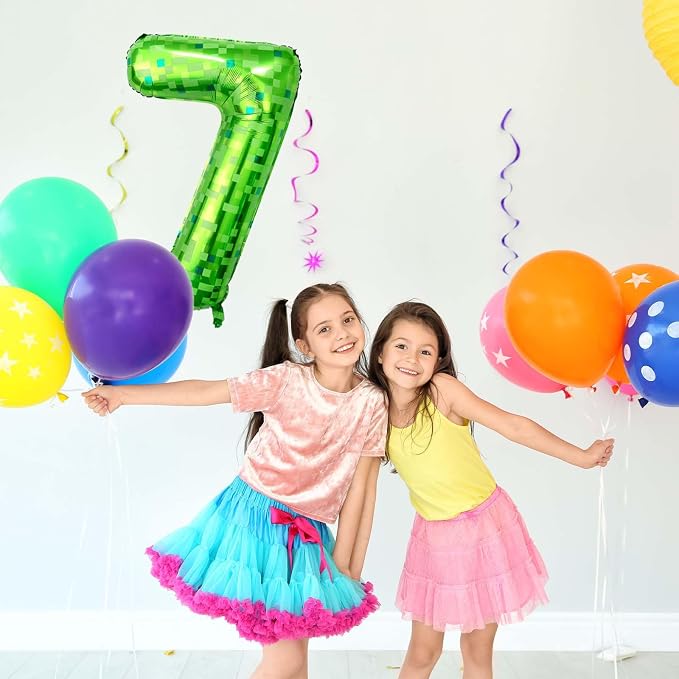 40 Inch Green Pixel Number 7 Balloon, Lime Green Large Foil Number Balloon 7th - Image 6