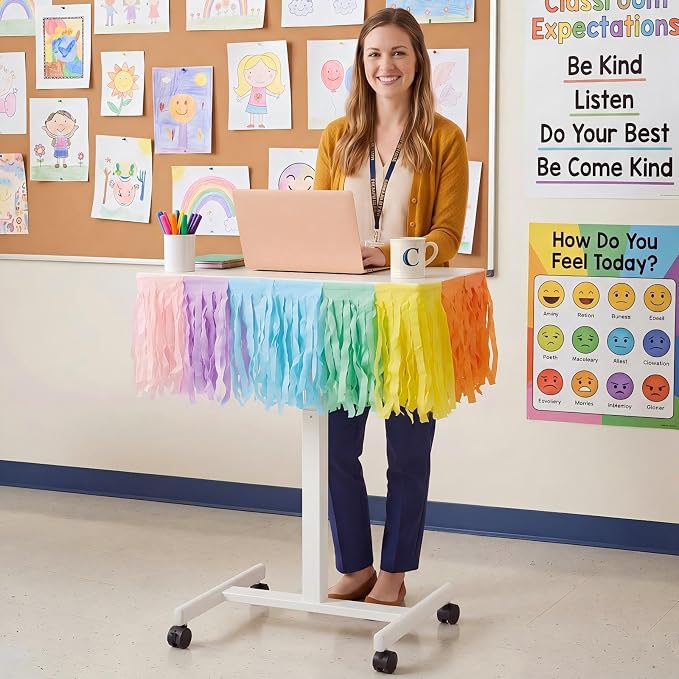 Teacher Table Garland Decor Teacher Standing Rolling Desk Pastel Skirt Decor - Image 6