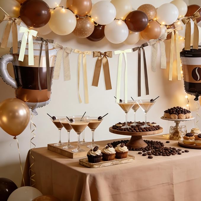 Brown Plaid Bow Garland Banner, Espresso Martini Theme Bow Garland Gingham - Image 5