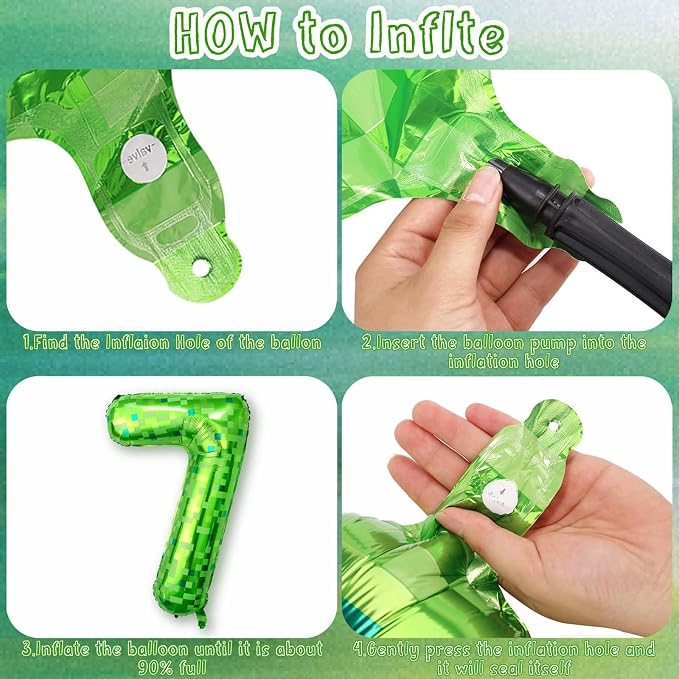 40 Inch Green Pixel Number 7 Balloon, Lime Green Large Foil Number Balloon 7th - Image 4