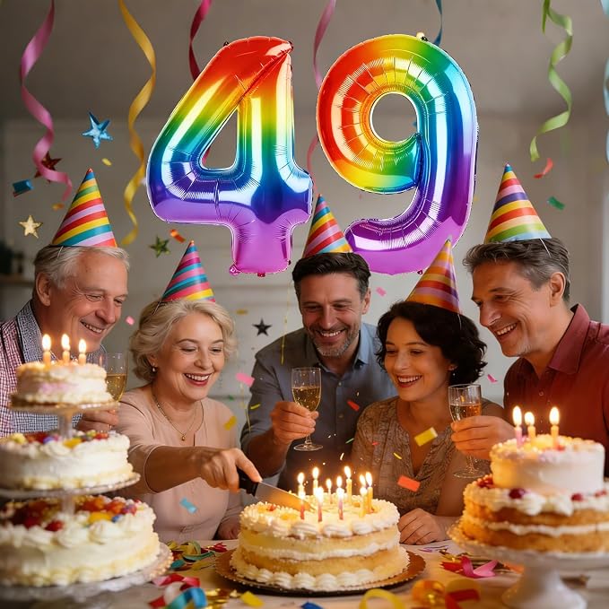40 Inch Number 49 Balloons for 49th Birthday Party Decorations, 0-100 Rainbow - Image 2