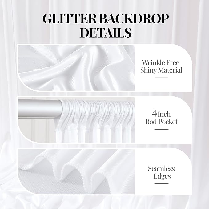 40x10ft White Glitter Backdrop Curtain - Image 4