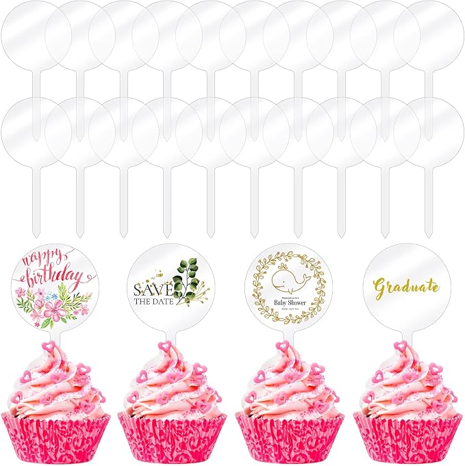 30 Pack 2 Inch Round Acrylic Custom Cupcake Toppers by Chunful