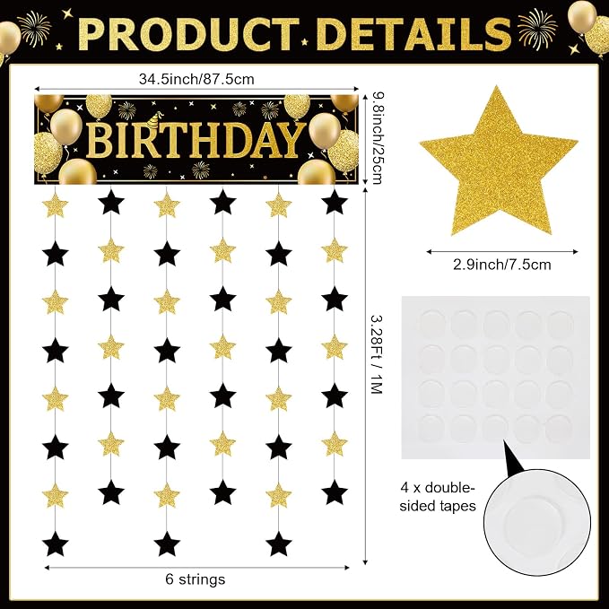 Blosssound Happy Birthday Door Decorations Golden Door Cover Banner Black and - Image 3