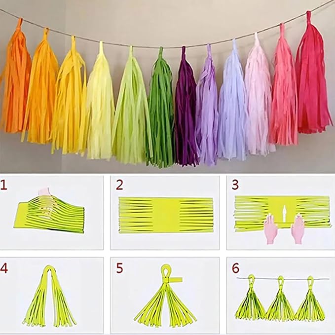 Shiny Tassel Garland Tissue Colorful Paper Tassel Banner, Tassels Party - Image 2