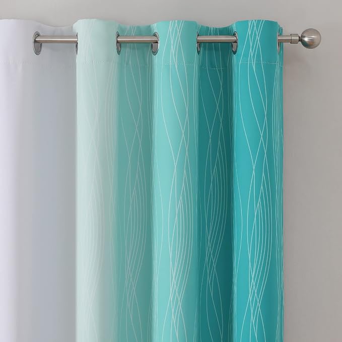 Teal and Greyish White Ombre Blackout Curtains 90 Inch Length 2 Panels Set - Image 4