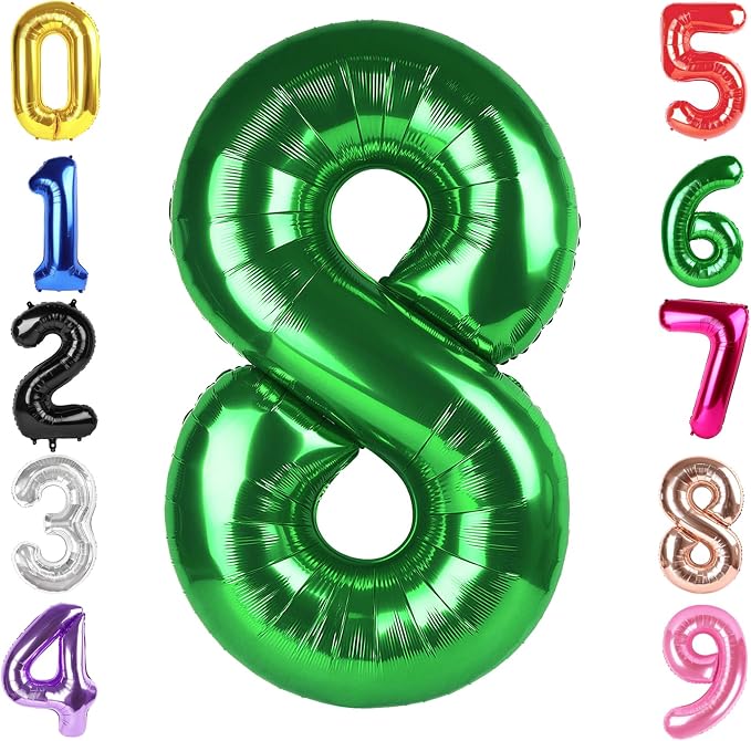 40 Inch Green Number 8 Balloon Birthday Party Decorations by Hadoife