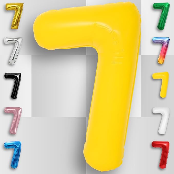 Yellow Number Balloon 7 Mylar Foil Macaron Balloons 40 inch - Image 6
