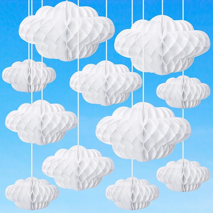 Affrolling 30 Pcs 3D Cloud Decorations Hanging Honeycomb Decor Artificial Cloud by Affrolling