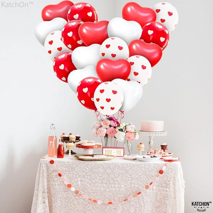 KatchOn Red and White Balloons 12 Inch, Heart Decorations, Romantic Decorations - Image 8