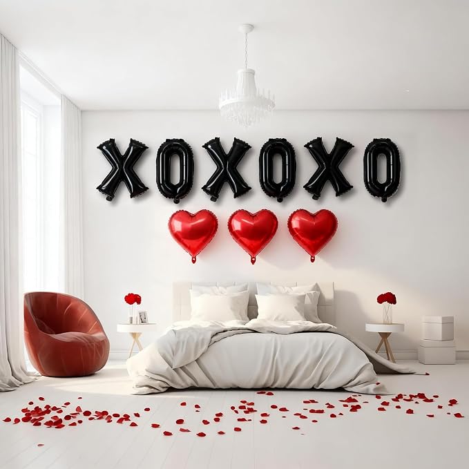 XOXO Balloons, 18 Inch Red Heart Foil Balloons, 16Inch Black Valentine Letters - Image 5