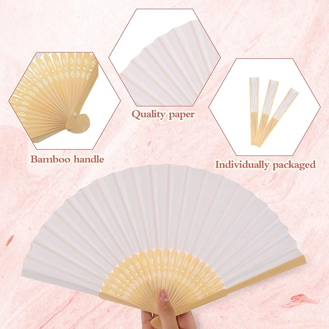 Yinkin 100 Pack Folding Fans Bamboo Handheld Folded Craft Hand Japanese Chinese - Image 2